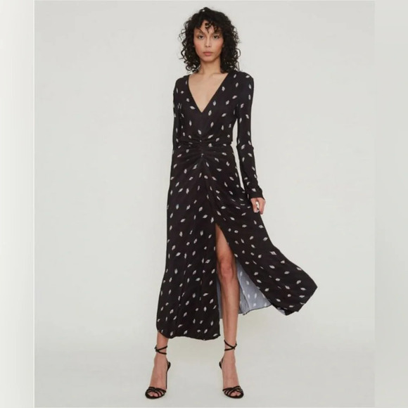 NWT Rotate Birger Christensen Number 7 Pleated Black Midi Dress Planet AOP SizeM - Picture 2 of 16